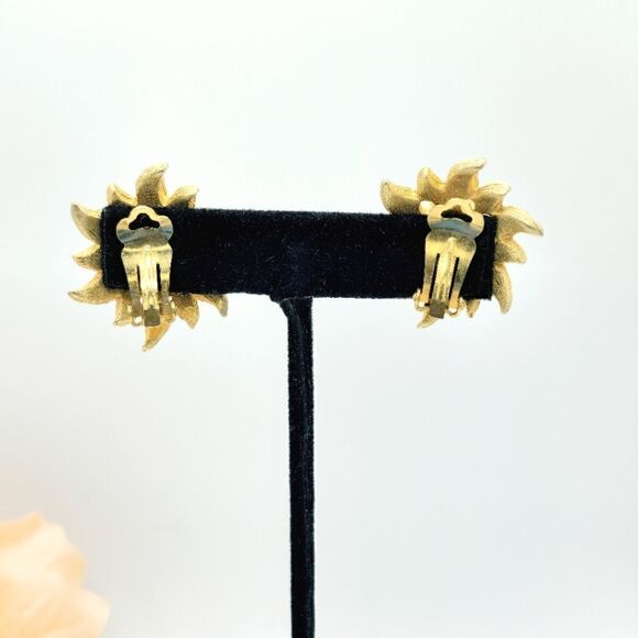 Vintage Gold turquoise pearl flower earrings - Picture 4 of 6